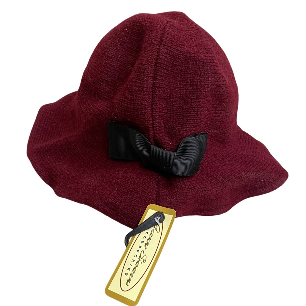 Jeanne Simmons Women's Fleece Slouch Hat with black bow‎ NWT RED/burgundy